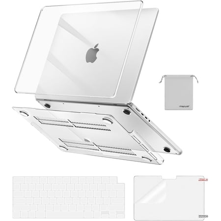 Mosiso MacBook Pro 14 inch Case 2024-2021 M5 M4 M3 M2 M1 Pro Max A3434 A3112 A3185 A3401 A2918 A2992 A2779 A2442, Plastic Hard Shell&Keyboard Cover&Screen Film&Pouch, Crystal Clear