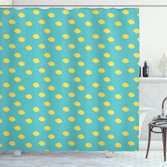 Ambesonne Turquoise Blue Shower Curtain, Tropic Fish, 69"Wx70"L, Mustard Turquoise
