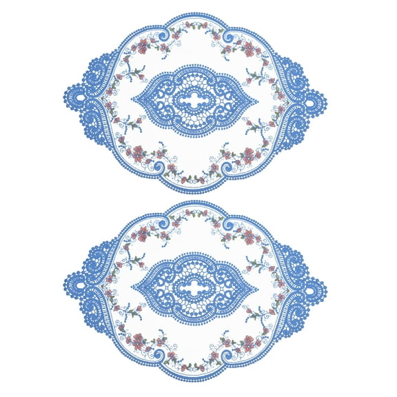 REGALWOVEN Retro Lace Placemat Oval Embroidered Table Place Mats French Doilies Blue