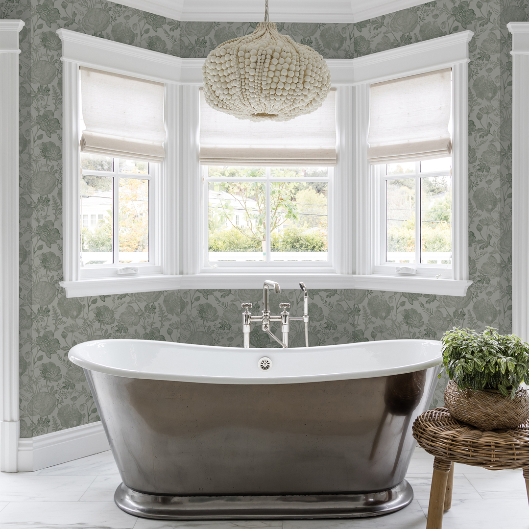 Tempaper x Pure Salt Textured Moss Green Poppies Removable Peel and Stick Floral Wallpaper, 20.5 in X 16.5 ft
