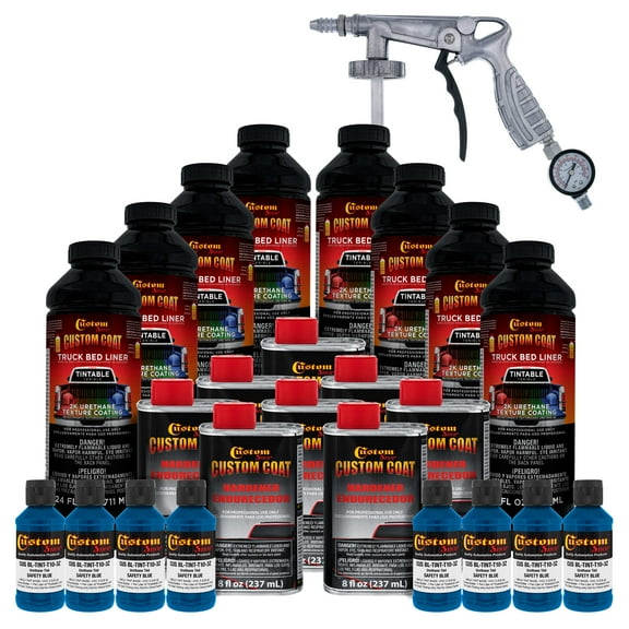 Custom Coat Safety Blue 2 Gallon Urethane Spray-On Truck Bed Liner Kit with Spray Gun, Prevent Rust
