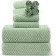 thumbnail image 1 of 8-Piece Bath Towel Set, 2 Extra Large Bath Towel Sheets, 2 Hand Towels and 4 Washcloths - Highly Absorbent Quick Dry Polyester,Ultra Soft Towel Set for Bathroom, Waffle Weave Design, Pack of 8, Green, 1 of 7