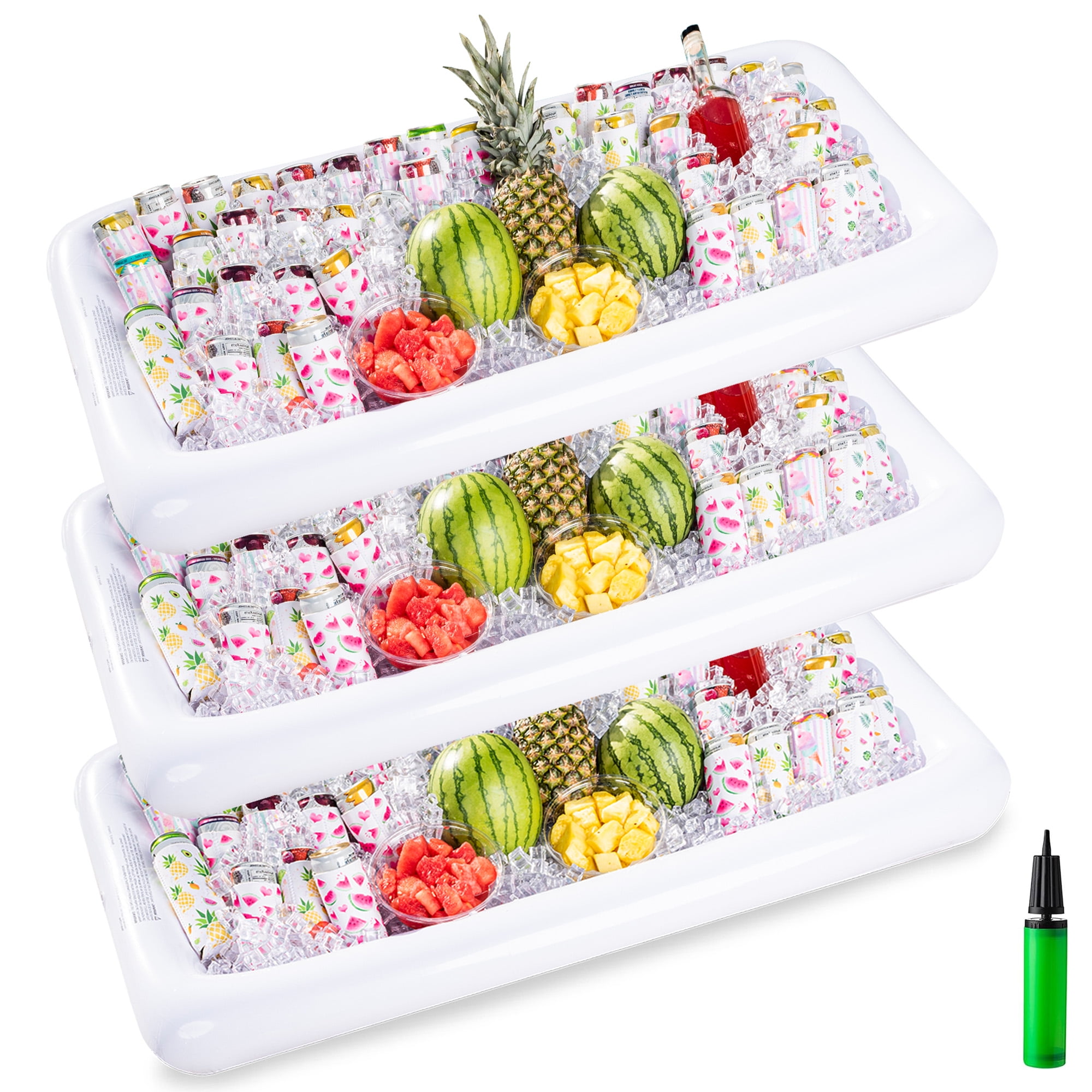 Joyfy 3 Packs Inflatable Pool Bars Cooler, Inflatable Cooler Ice Buffet Salad Serving Trays with Drain Plug for Indoor Outdoor Summer Pool Beach Luau Party