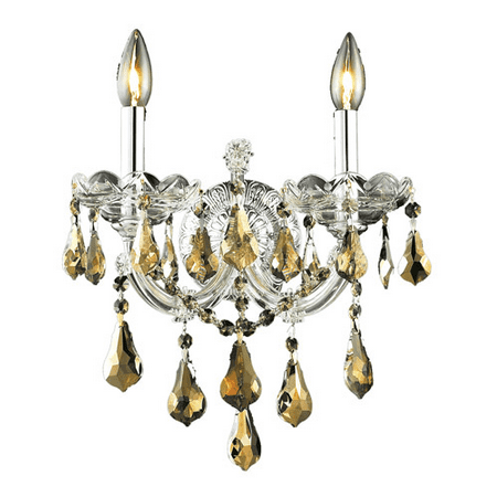 

Wall Sconces 2 Light With Golden Teak (Smoky) Crystal Royal Cut Chrome size 12 in 120 Watts - World of Classic