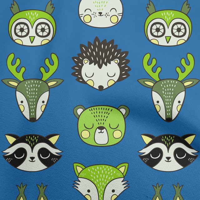oneOone Polyester Spandex Medium Blue Fabric Cute Animal Face Pattern Sewing Craft Projects Fabric Prints By Yard 56 Inch Wide