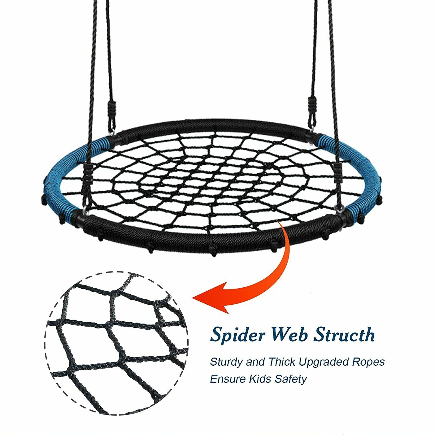 40" Spider Swing with Adjustable Hanging Ropes, Web Swing for Kids Max
