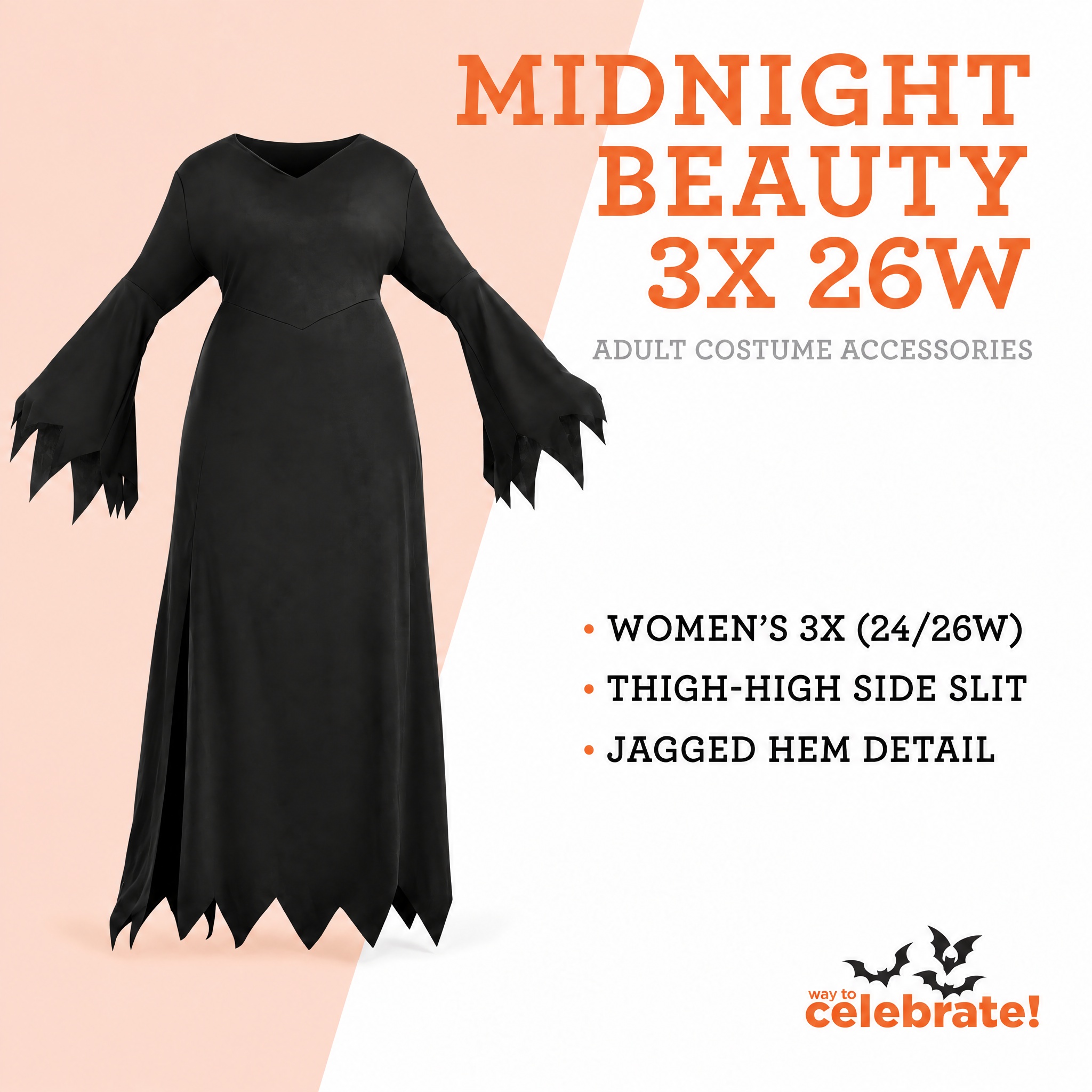 Midnight Beauty Costume Accessory for Adults, Black, 3X (24/26W), Halloween by Way To Celebrate