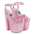 thumbnail image 2 of XYD Women Peep Toe Cutout Chunky High Heels Ankle Buckle Strap Platform Ruched Sandals Sexy Prom Evening Shoes Size 7 Pink, 2 of 4