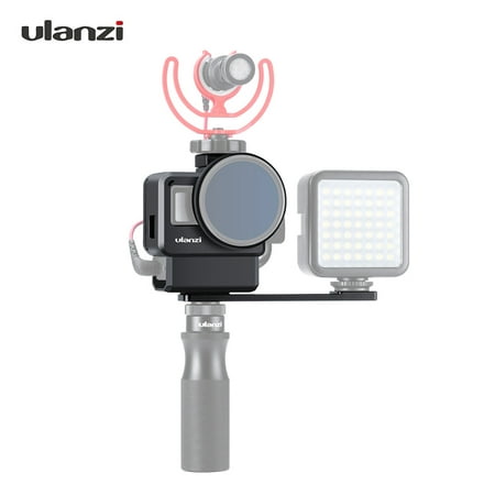 Ulanzi V2 Pro Sports Camera Cage Vlog Case Protective Cage with 52mm Filter Mic Adapter for GoPro Hero 7 6 5 Black for External Microphone Mini Video Light Pole Mount & Pro 3.5mm Mic