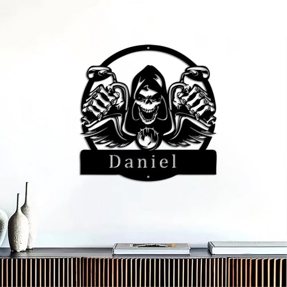 Custom Motorcycle Skull Metal Wall Art Personalized Biker Name Sign Decoration For Room, Motorcycle Metal Decor