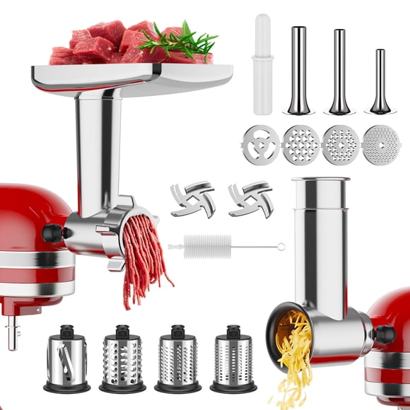 Meat Grinder & Cheese Grater Attachment for KitchenAid Stand Mixer, Meat Grinder with Sausage Stuffer Tubes, Slicer Shredder Attachments, Food Grinde