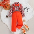 thumbnail image 5 of GYRATEDREAM Infant Toddler Boys Gentleman Outfit Baby Long Sleeve Bow Tie Button down Plaid Shirt Top + Solid Color Suspenders Pants Suits for 9 Months-4 Years, 5 of 8