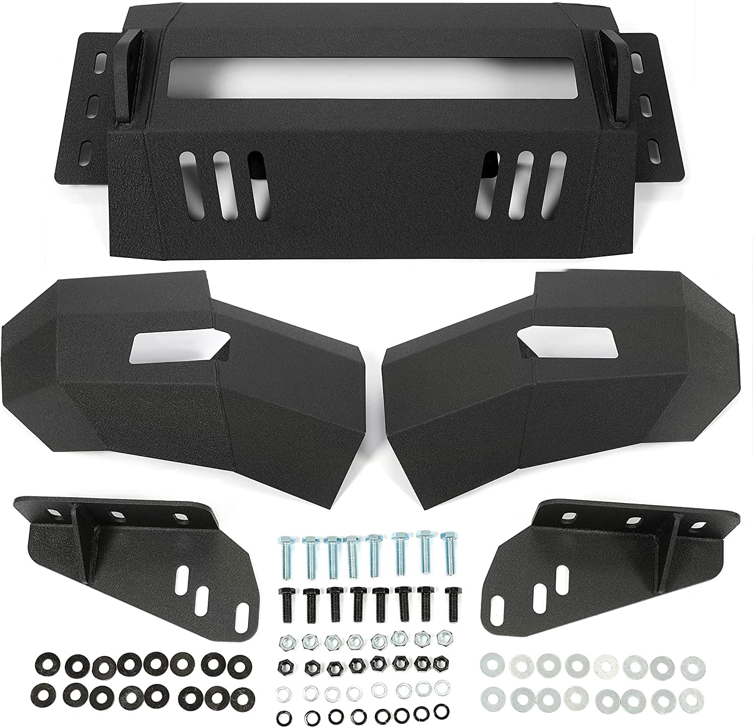 Front Bumper Off-Road 3-Piece Modular Compatible with 2007-2010 Chevrolet Silverado 2500 3500 Powder Coated Steel Textured Black