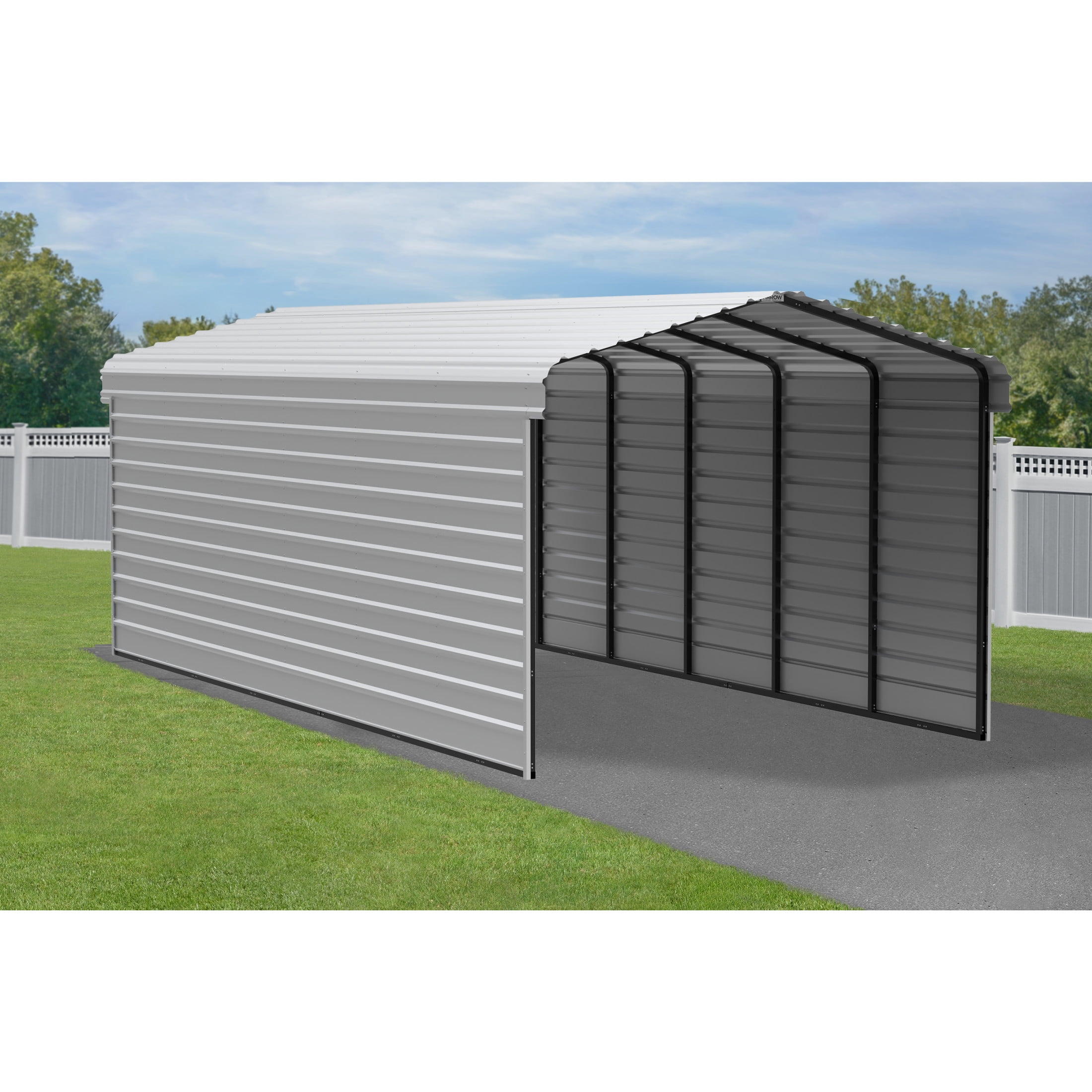 Arrow 29 x 12 x 9 ft Eggshell Steel Carport With 2 Side Wall Kit