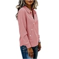 thumbnail image 4 of LNWUY Women's Fashion Casual Loose-Fit Cotton Linen Blend Striped Collared Blouse Elastic Button-Up Long Sleeves Womens Blouse Red XL, 4 of 8