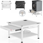 27" Wide Washer and Dryer Pedestals with Pullout-Shelf, 16" Hight Laundry Pedestal with Adjustable Anti-Vibration Pads, Drain Pan and Hose, 1000 lbs Capacity, White