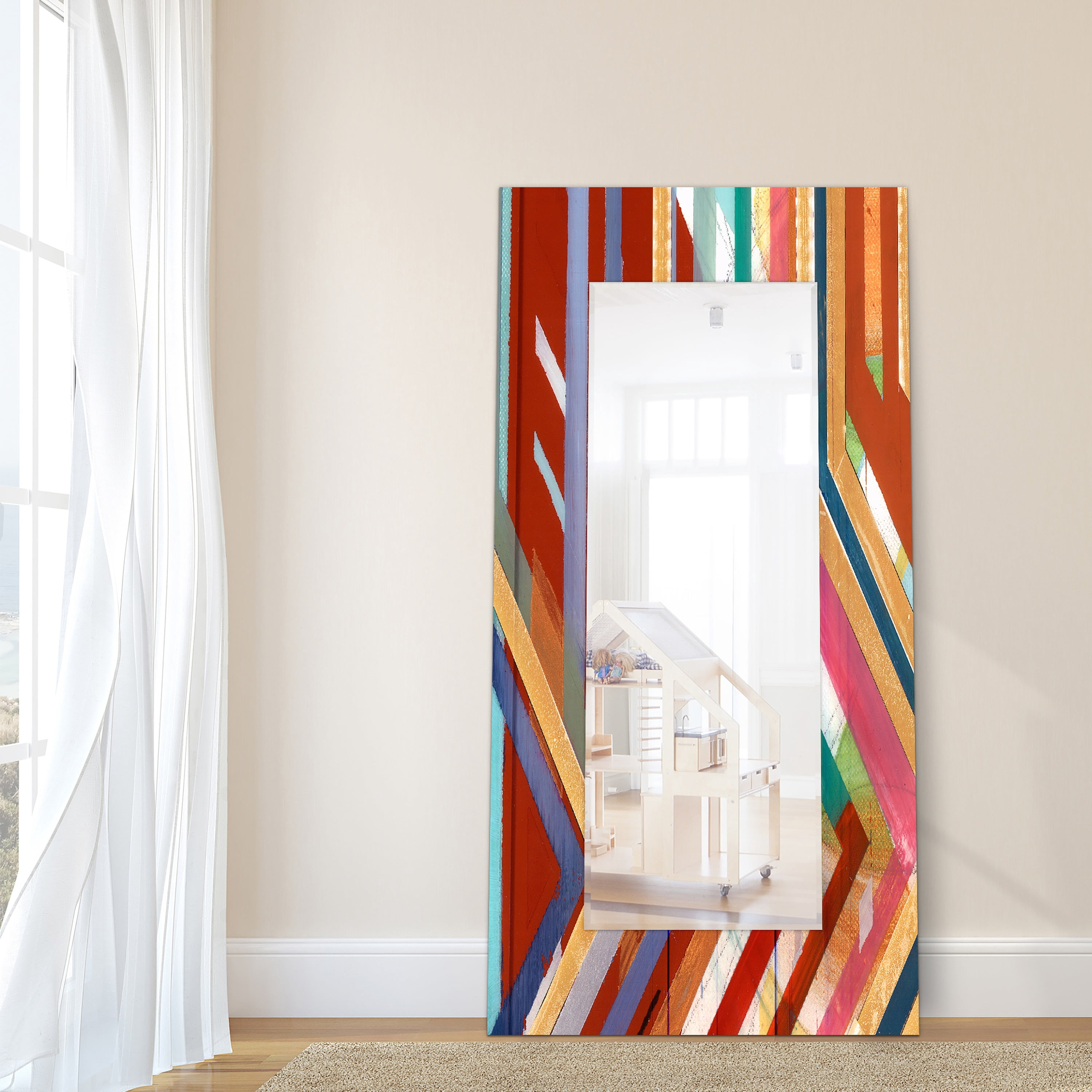 Empire Art Direct Lineal Color Rectangular Beveled Mirror on Free Floating Reverse Printed Tempered Art Glass, 72" x 36" x 0.4", Ready to Hang
