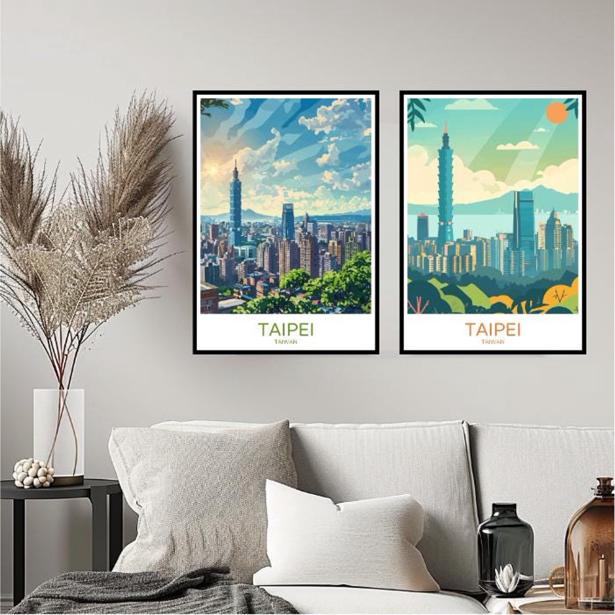 Taipei Skyline Taiwan Travel 101 Keelung Xindian Rivers Sunset Wall Travel Taiwan Room Poster, Set 2, Poster Only