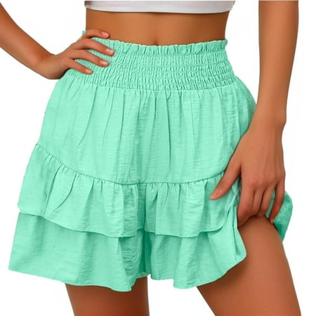 Aboser Women s Tutu Skorts Cute Ruffle Shorts Trendy Tiered Layered Mini Shorts Y2k Bloomers Lightweight Cotton Linen Skirts Comfy Smocked Waist Shorts
