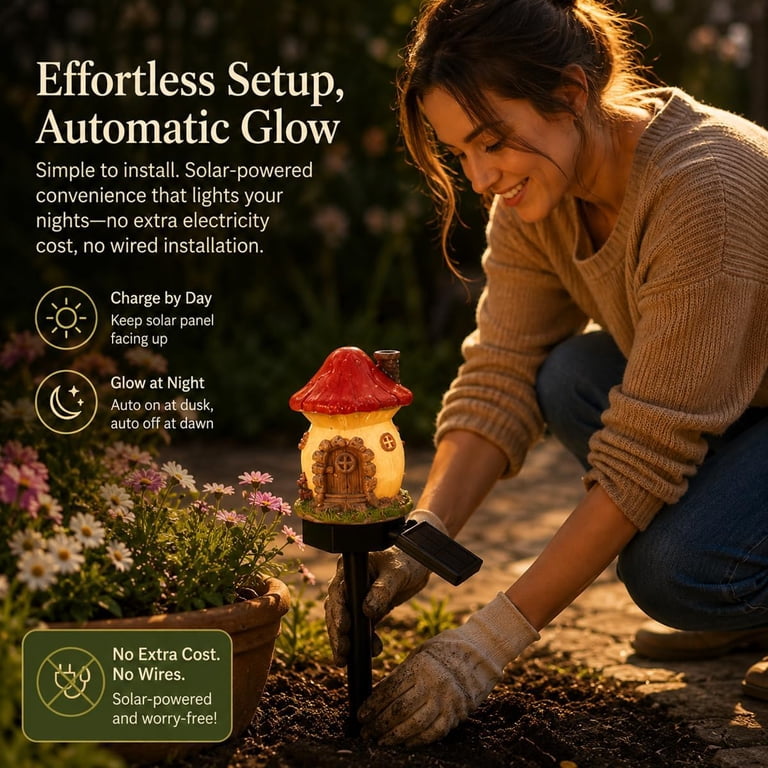 Solar Fairy-Tale Mushroom Cottage Garden Light - Waterproof LED Outdoor Statue Lamp, Auto On/Off, Warm Glow For Pathway & Landscape