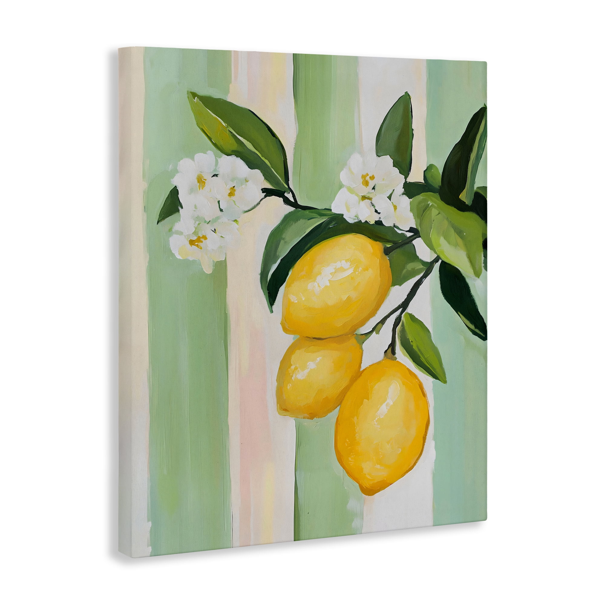 Stupell Industries Lemons & Flowers on Stripes Canvas Wall Art, design by The Prints Vibe