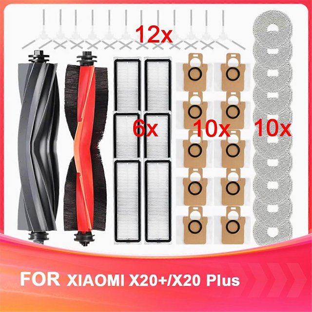 For X20+/X20 Plus Parts Accessories Main Side Brush Hepa Filter Mop Cloth Dust Bag Replacement