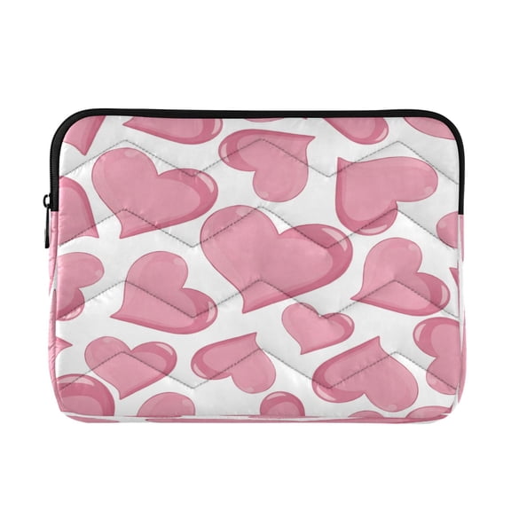 Quilted Laptop Sleeve for 13-16 Inch Laptops Protective Laptop Case Cover Lightweight Travel & Office Essentials Pink Hearts Pattern