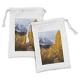 thumbnail image 1 of Autumn Fabric Pouch Set of 2, Colorful Fall Season in Colorado with Snowy Mountain and Trees, Small Drawstring Bag for Toiletries Masks and Favors, 9" x 6", Orange Pale Ceil Blue, by Ambesonne, 1 of 2