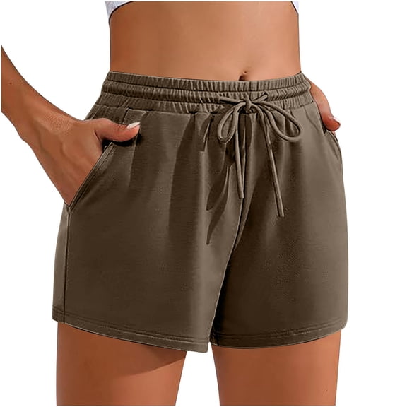 Staron Women's Casual Shorts with Pockets Drawstring Waist Solid Color Sports Shorts Loose Comfy Lounge Athletic Wear, Brown L