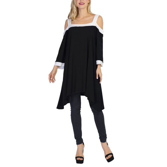 Women Summer Cold-Shoulder Sleeveless or Short Sleeves Printed Tunic Top Blouse