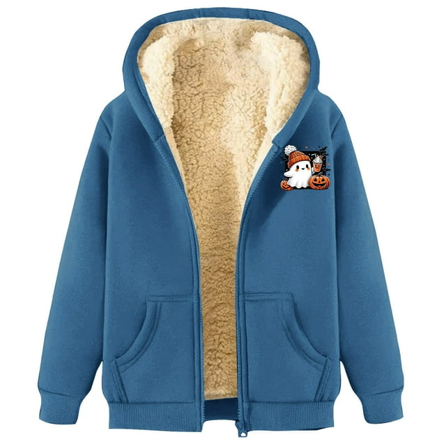 Unisex Halloween Printed Zippered Hooded Sportswear Jacket With Pockets For Casual Wear