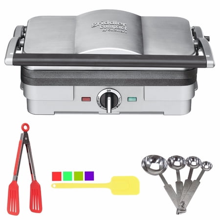 Cuisinart GR-35 Compact Griddler + Tongs & Spatula + Measuring Spoon Set (Certified Refurbished)