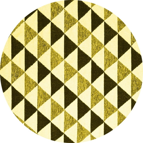 Ahgly Company Machine Washable Indoor Round Abstract Yellow Contemporary Area Rugs, 7' Round