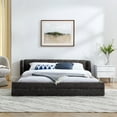 thumbnail image 3 of Harper & Bright Designs Queen Size Upholstered Floor Bed with Headboard and Solid Frame, Chenille Platform Bed Frame for Bedroom, Dark Gray, 3 of 9