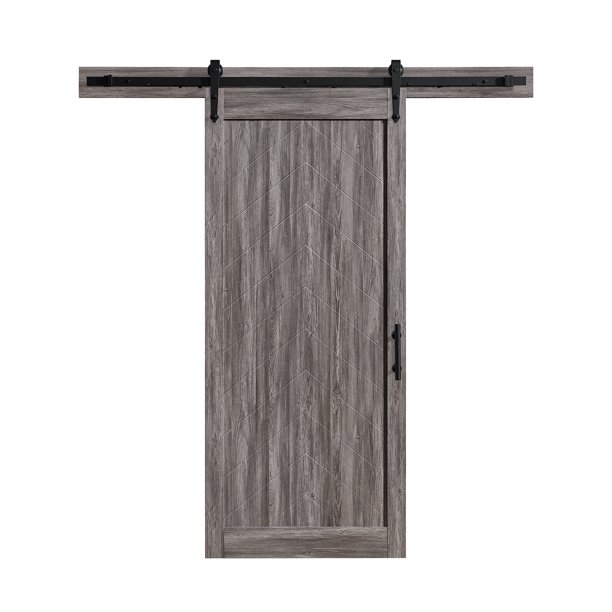 Ove Decors Cooper Sliding Barn Door, Soft Close, Textured Aged Wood, Black Finish, Victorian