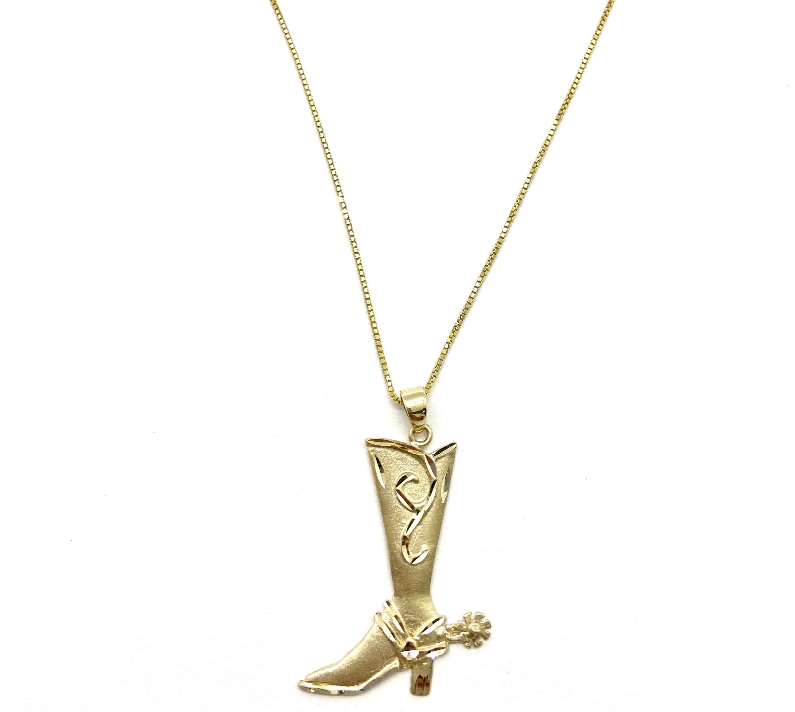 14k Gold Cowboy Boots Pendant with 18'' Chain