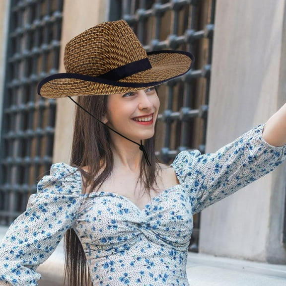 PENIKOKO Blue Straw Hat Men Sun Protection Wide Brim Outdoor Farmer Hat for Beach Fishing and Gardening