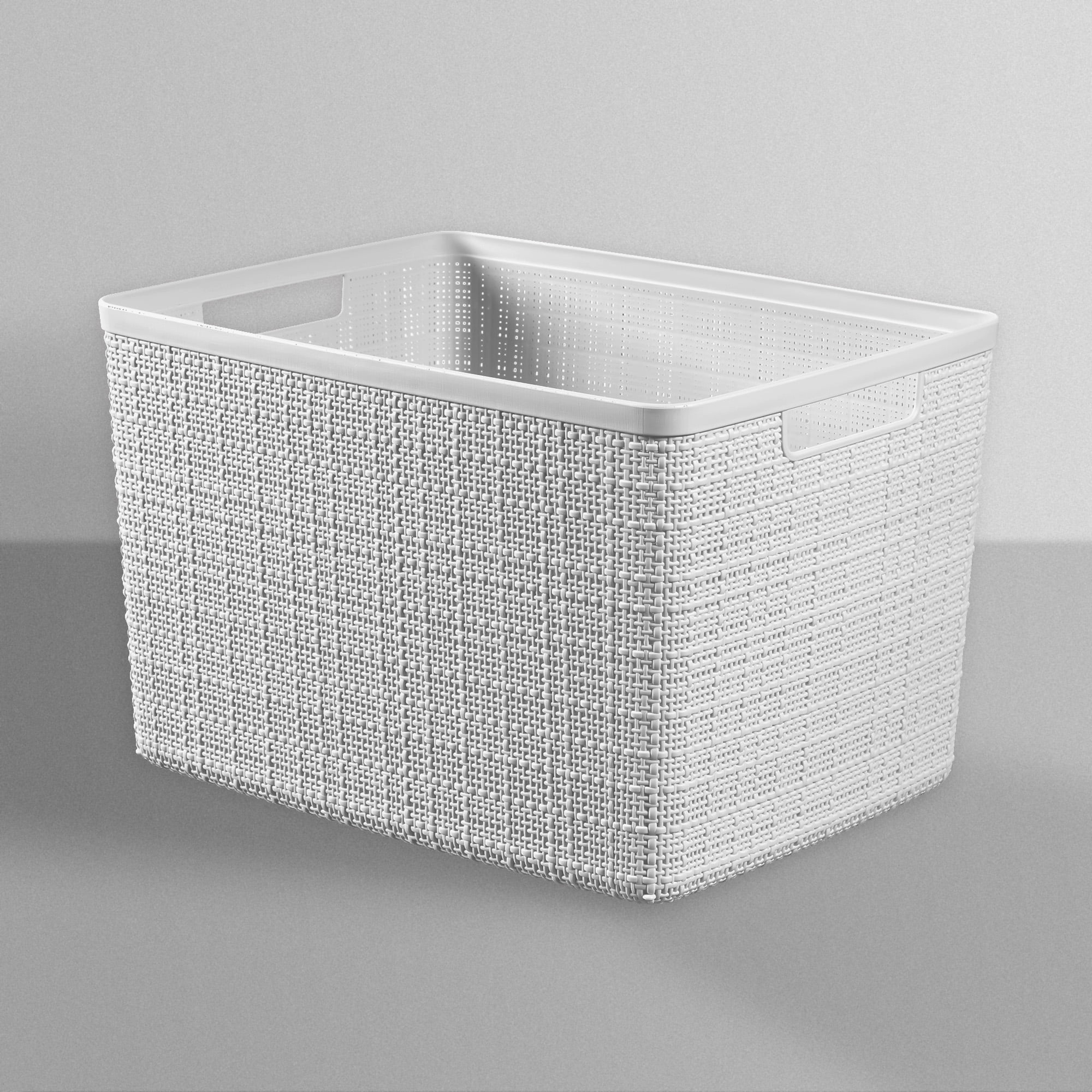 Curver Set of 4 Jute Basket Large Durable Resin Organization and Storage Basket Bin, White