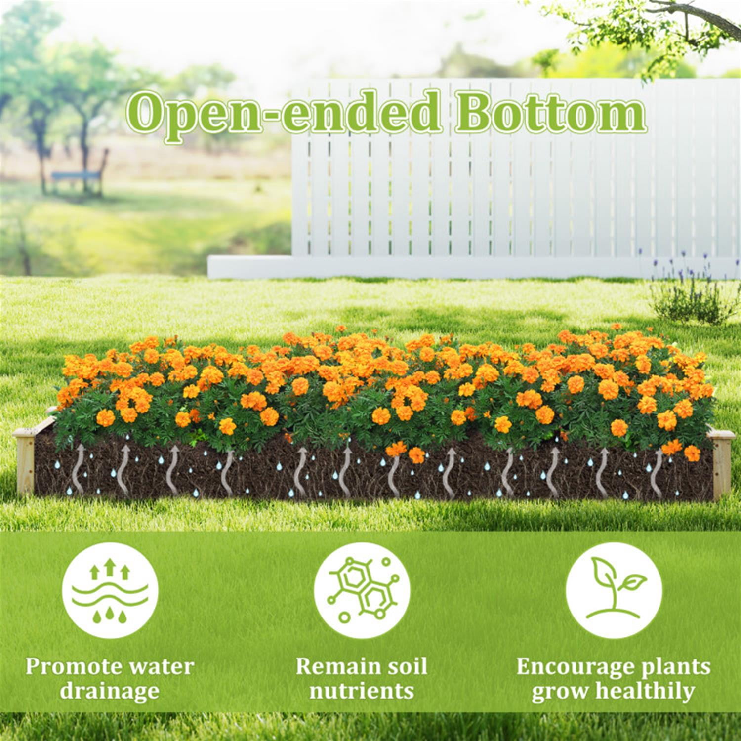 Demi Bonn 90" Wooden Raised Garden Bed with 2 Planter Boxes and Dividers for Backyard, Patio, Balcony, Beige