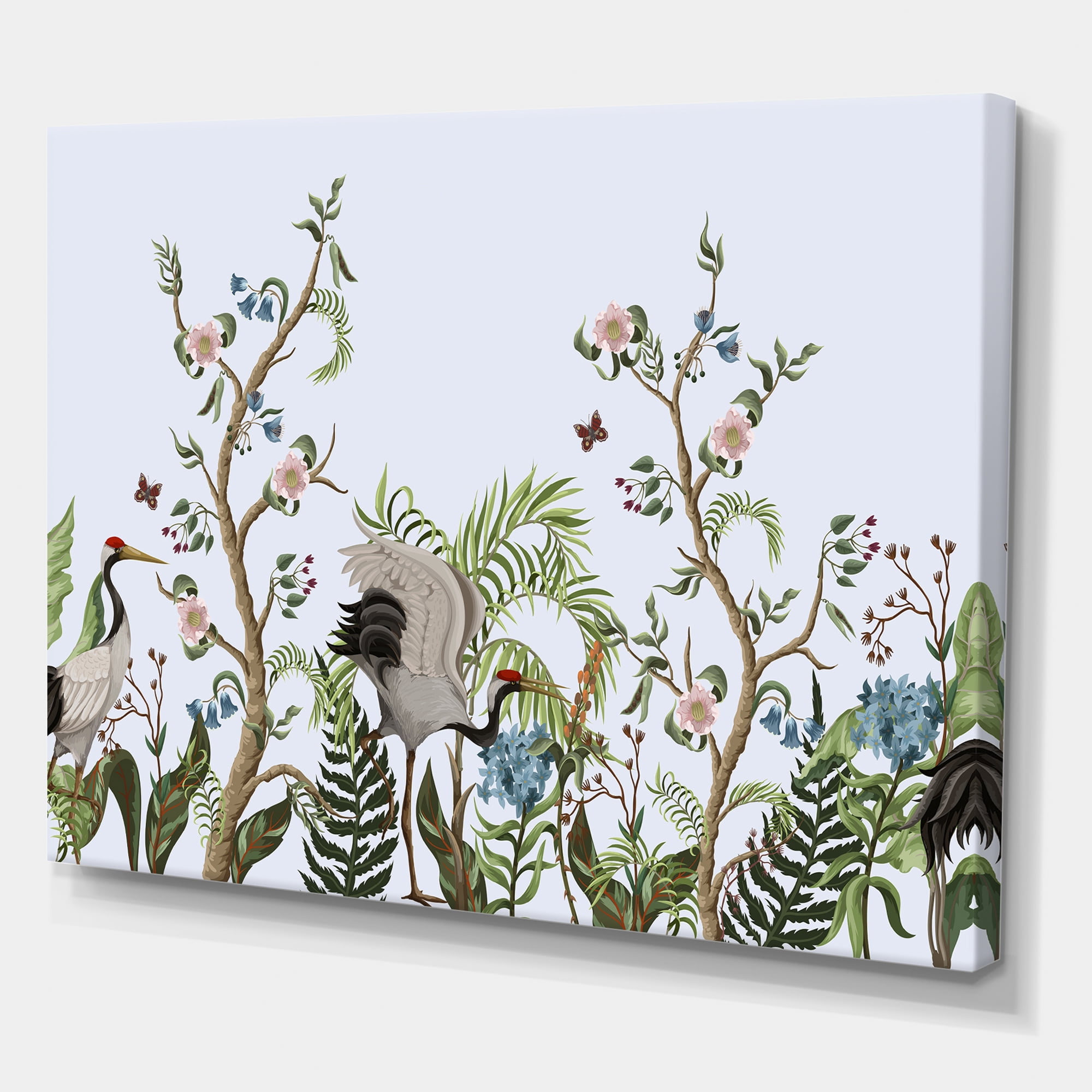 Designart ' Border With Peonies and Cranes In Chinoiserie Style ' Traditional Canvas Wall Art Print