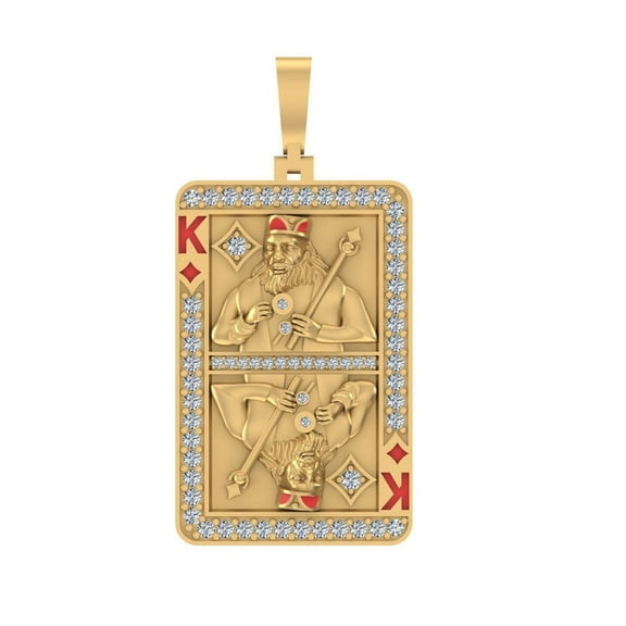Real 3.00 Cwt Moissanite Diamond Iced Out King Of Diamonds Poker Playing Cards Custom 14K Gold Finish Pendant Charm Necklace