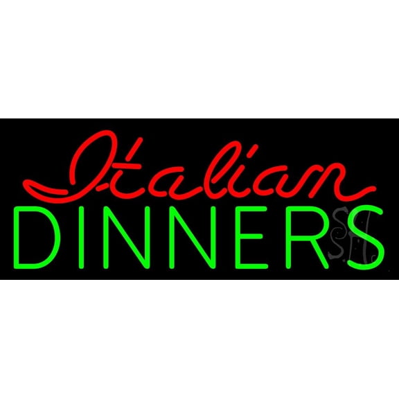 Italian Dinners LED Neon Sign 13 x 32 - inches, Black Square Cut Acrylic Backing, with Dimmer - Bright and Premium built indoor LED Neon Sign for restaurant window and interior decor.