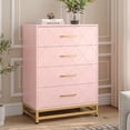 thumbnail image 1 of Commode pour Chambre avec 4 Tiroirs, Commode Moderne, avec Tiroirs Larges et Poignées en Métal, Commode en Bois, Rose, 1 of 7
