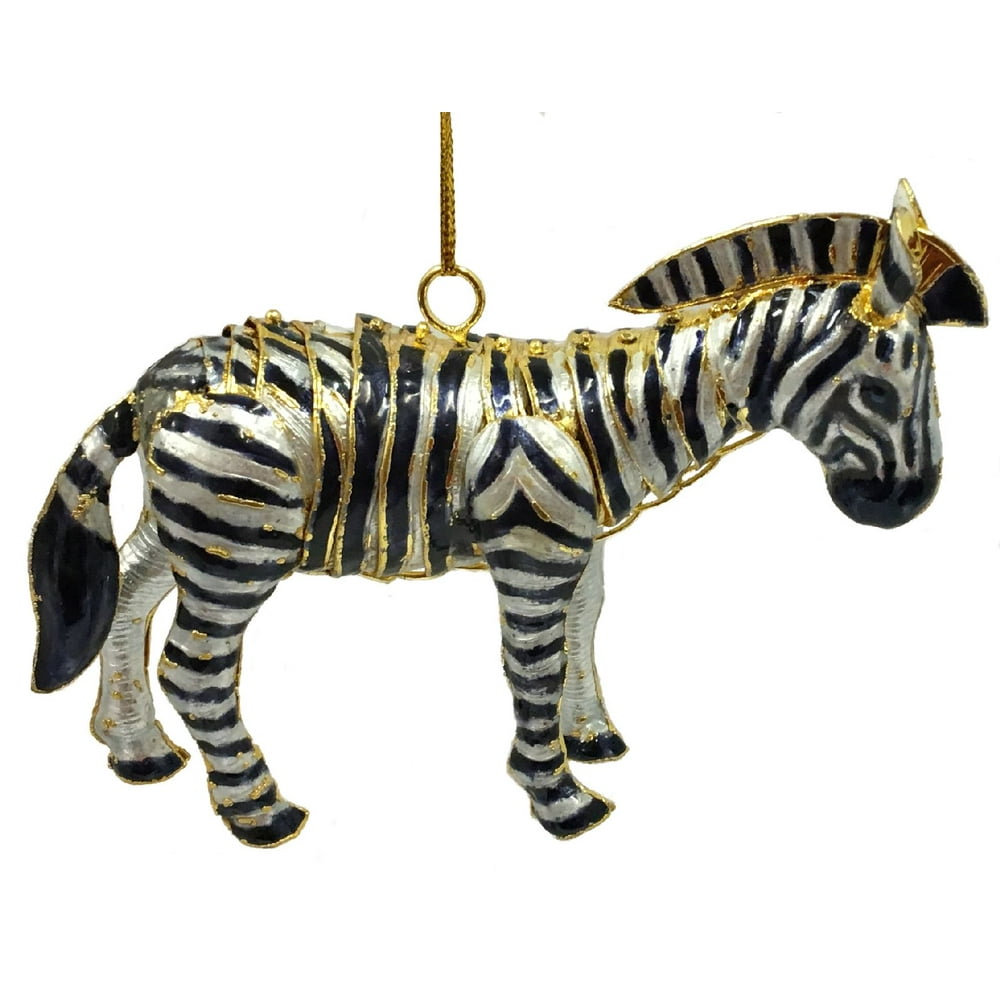 Zebra Articulated Cloisonne Metal Christmas Tree Ornament Animal Wildlife Horse