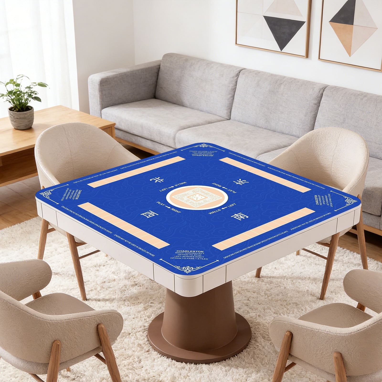 Mahjong Mat Noise Reducing Pad for Poker Board Games Dominoes, Blue 60x60cm
