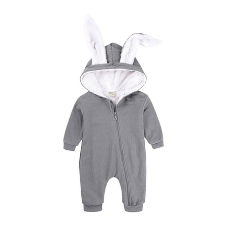 

ZXHACSJ Baby Onesie In Winter Plus Velvet Thickening Hugging Clothes Romper Newborn Rabbit Ears Romper Gray 59