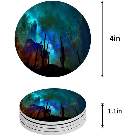 FMSHPON Magic Star Sky Cactus Set of 8 Round Coaster for Drinks, Absorbent Ceramic Stone Coasters Cup Mat with Cork Base for Home Kitchen Room Coffee Table Bar Decor