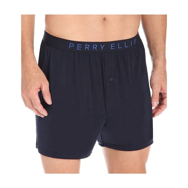 Calzoncillos tipo bóxer Perry Ellis Luxe Solid para hombre, azul marino, talla XL