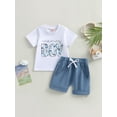 thumbnail image 2 of Bagilaanoe 2pcs Toddler Baby Boy Short Pants Set Letter Print Short Sleeves T-Shirts Tops + Shorts 6M 12M 18M 24M 3T Kids Casual Summer Outfits, 2 of 8