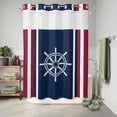 thumbnail image 6 of No Hook Shower Curtain with Built-in Rings - Nautical Coastal Rudder Washable Waterproof Fabric Bathroom Curtains for Hotel,Rentals, 60 X 72 Inch Long , Navy Blue Red Stripes, 6 of 9